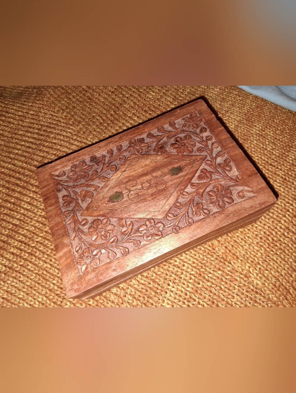 Hand-Carved Wooden Trinket Box - Chestnut Brown